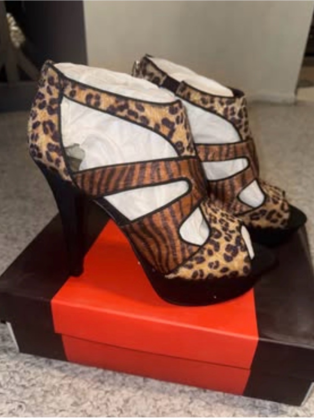 Leopard & Tiger Print Cutout High Heel Sandals - Women's